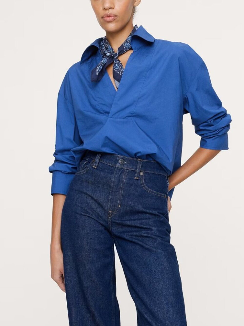 NWT!! Banana Republic Blue Cotton Poplin Oversized Popover Tunic Shirt PS